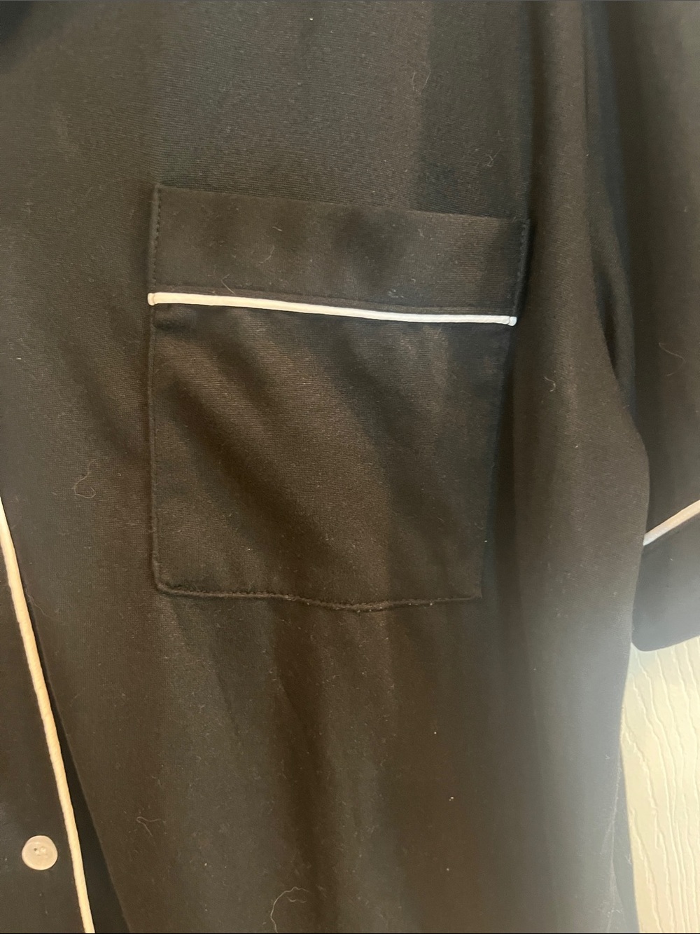 Classic Black Short-Sleeve Button Nightshirt with White Piping - Picture 4 of 5